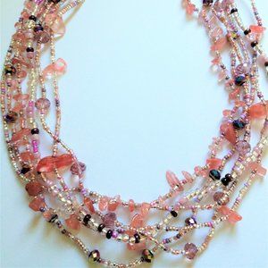18" Czech Glass Bead ROSE LAVENDER SILVER N…